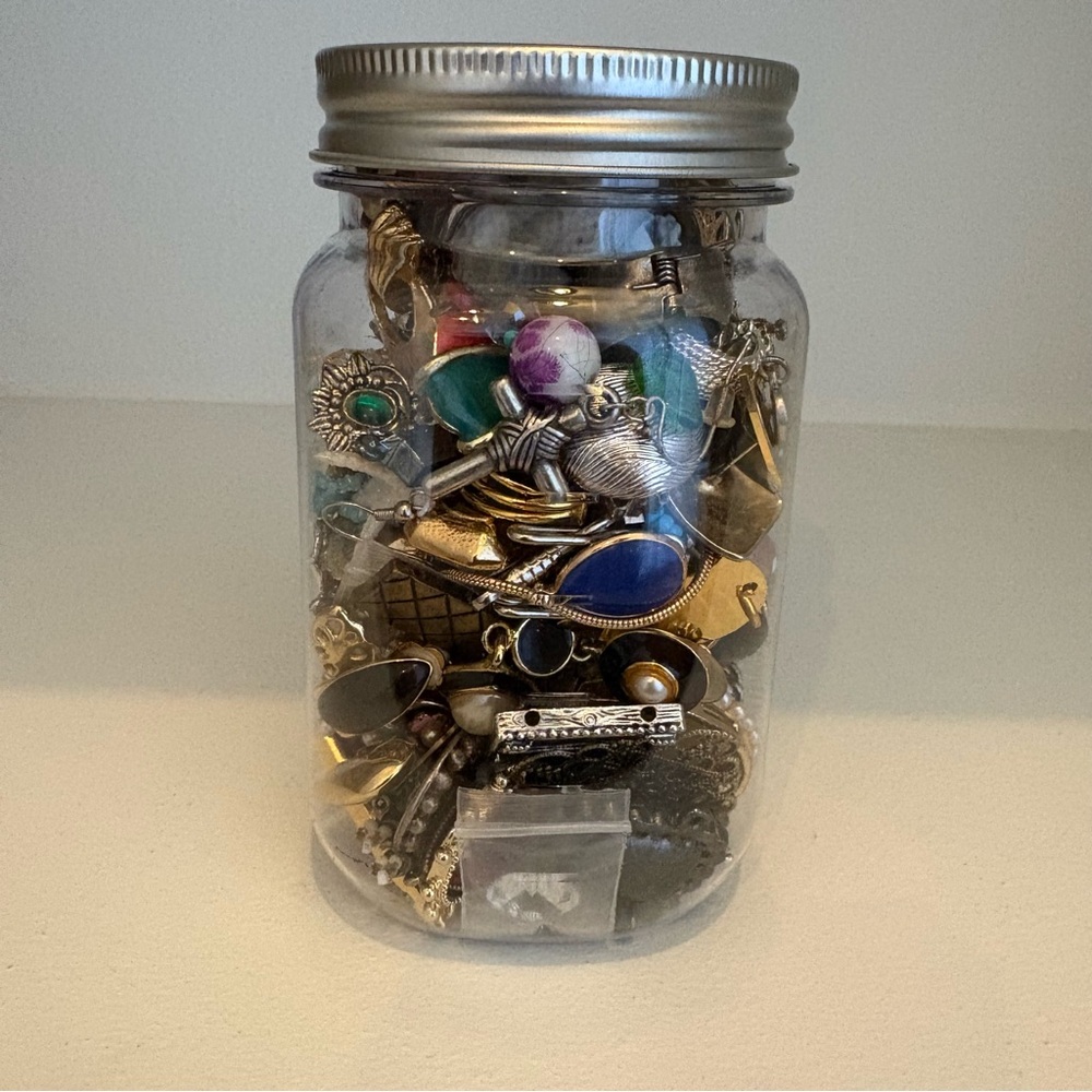 Mystery Plastic Mason Jar Craft Lot Jewelry Assorted Pieces for DIY Crafting